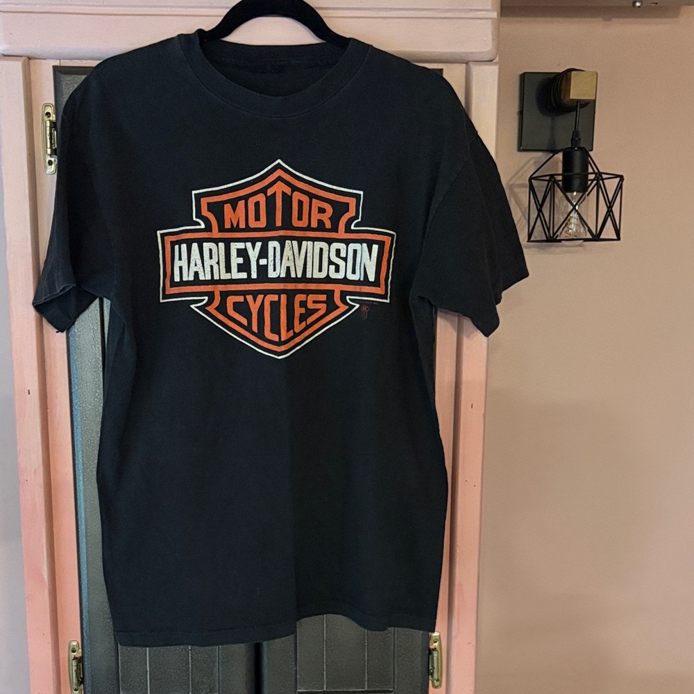Harley-Davidson Black Short Sleeve Tee with Orange and White Shield Logo